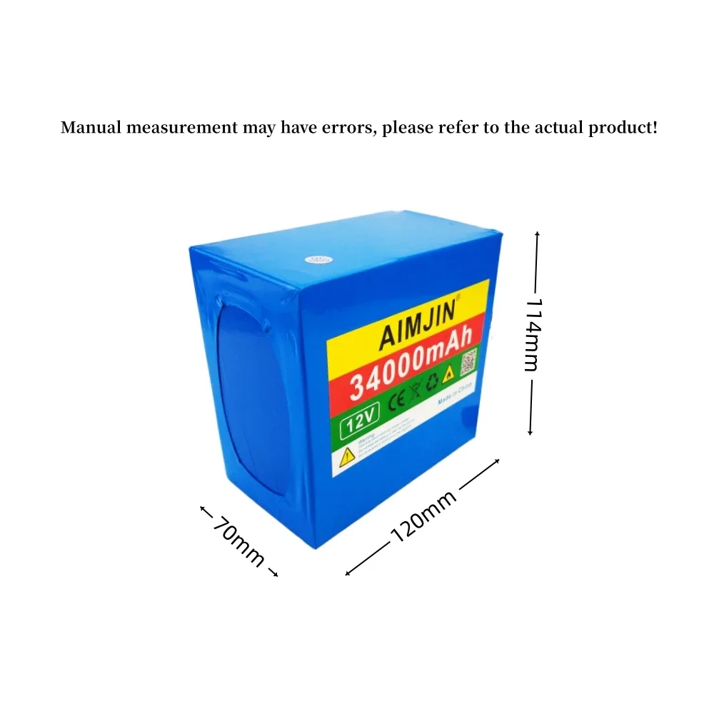 3S12P 12V 34Ah 34000mAh Rechargeable Li-Ion Battery, For LED Lamp Light Backup Power