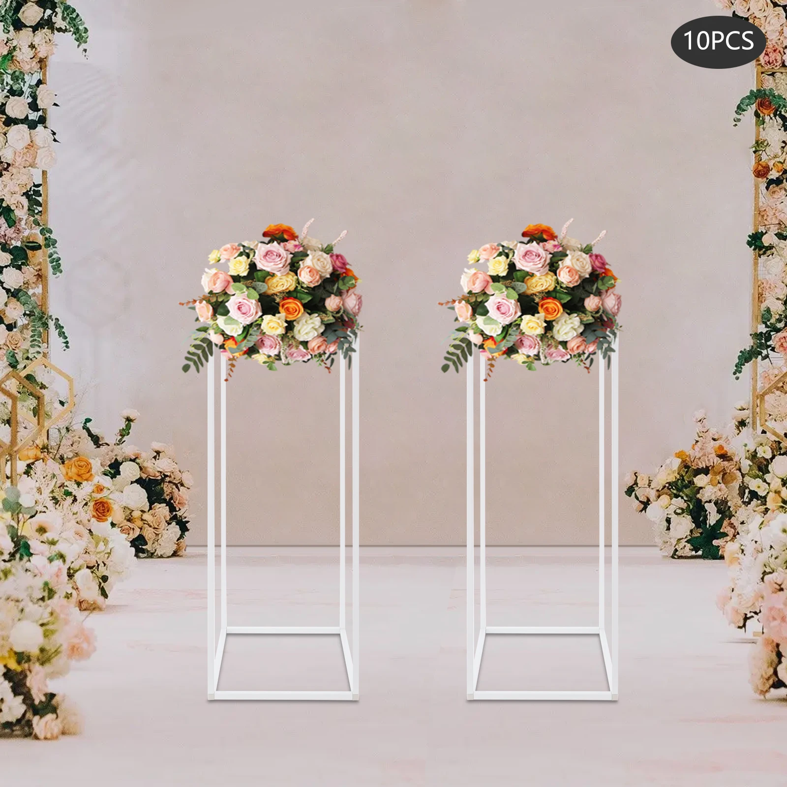 

10 Pieces White 24x24x60cm Bouquet Display Rack with Hammer Easy To Assemble Wedding Wrought Iron Flower Rack