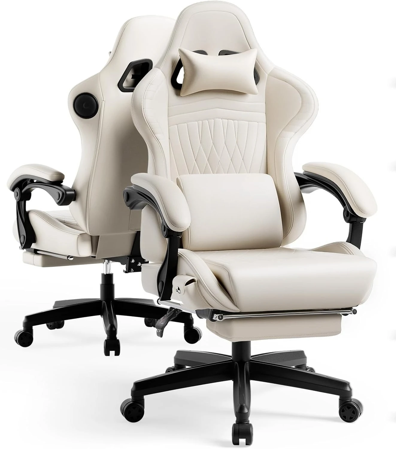 Gaming Chair with Speakers ACE-PRO, s with Footrest for Adults, Built-in Speakers, App Support &Bluetooth Control , Ivory
