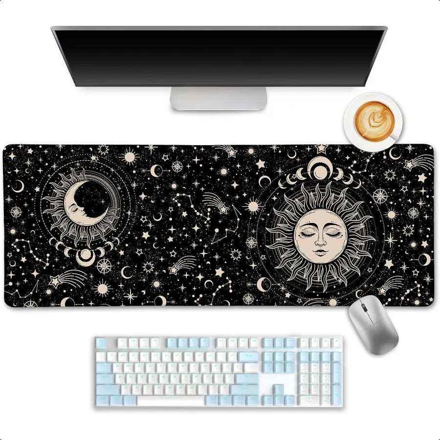 

Коврик для мыши Sun Moon, настольный коврик, длинный коврик для мыши с прошитыми краями, нескользящий коврик для клавиатуры, коврик для мыши для компьютера, ноутбука, работы, игры в дом, бохо, есть