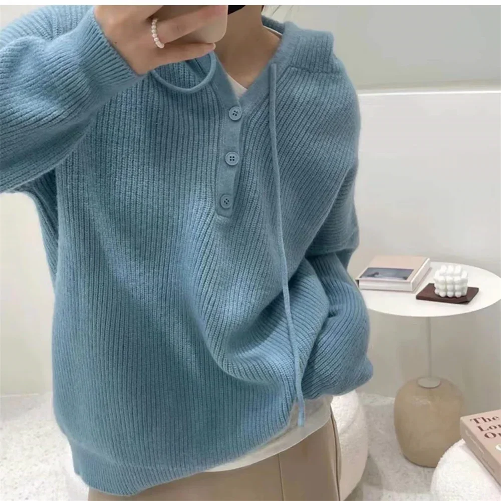 Women\'s Autumn And Winter Hooded Sweater Loose Casual Pullover New Thick Knitted Sweatshirt Long Sleeve Top Large Size Sweater