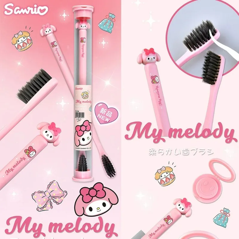 SANRIO Cinnamoroll แปรงสีฟัน Hello Kitty การ์ตูนถ่านแปรงสีฟันขนอ่อนแต่ละแพคเกจพกพาทำความสะอาดฟัน