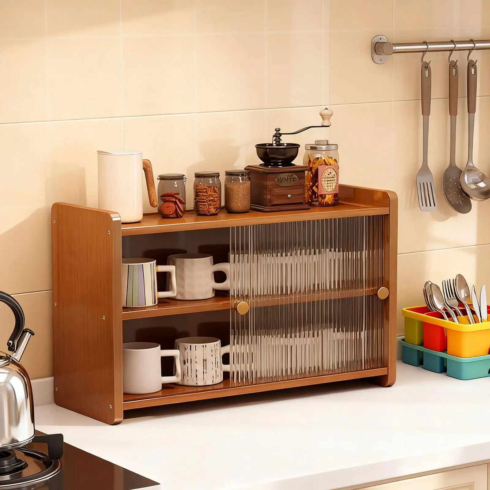 Small Storage Furniture Multipurpose Cabinet with Shelves Countertop Organizer for Dorm Office Desk and Bedroom