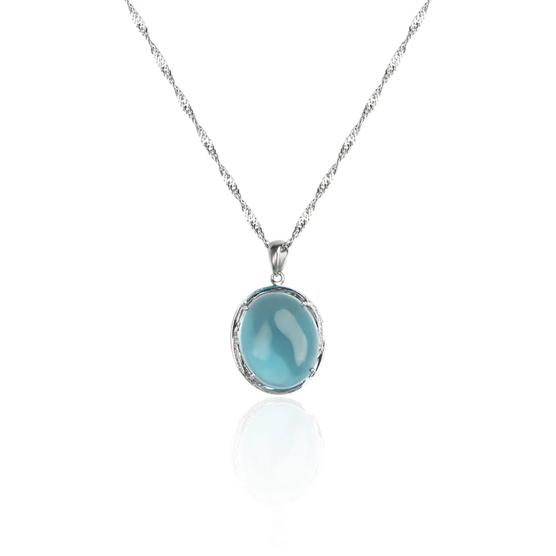 YYSuniee  S925 Pure Silver Atmospheric Simple and Elegant Blue Transparent Zircon Women's Necklace Pendant