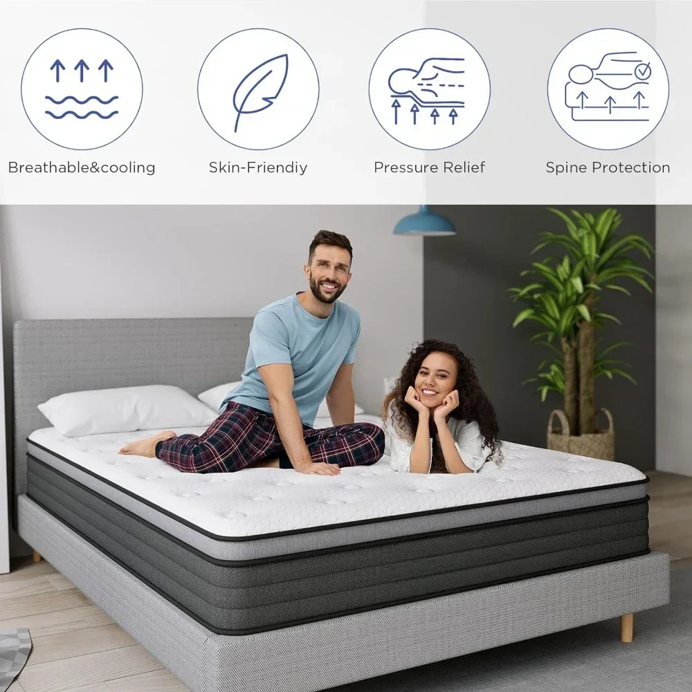 12 Inch Queen Size Mattresses, Memory Foam, Made of Foam and Individual Pocketed Springs, Cool and Breathable, Queen Mattresses