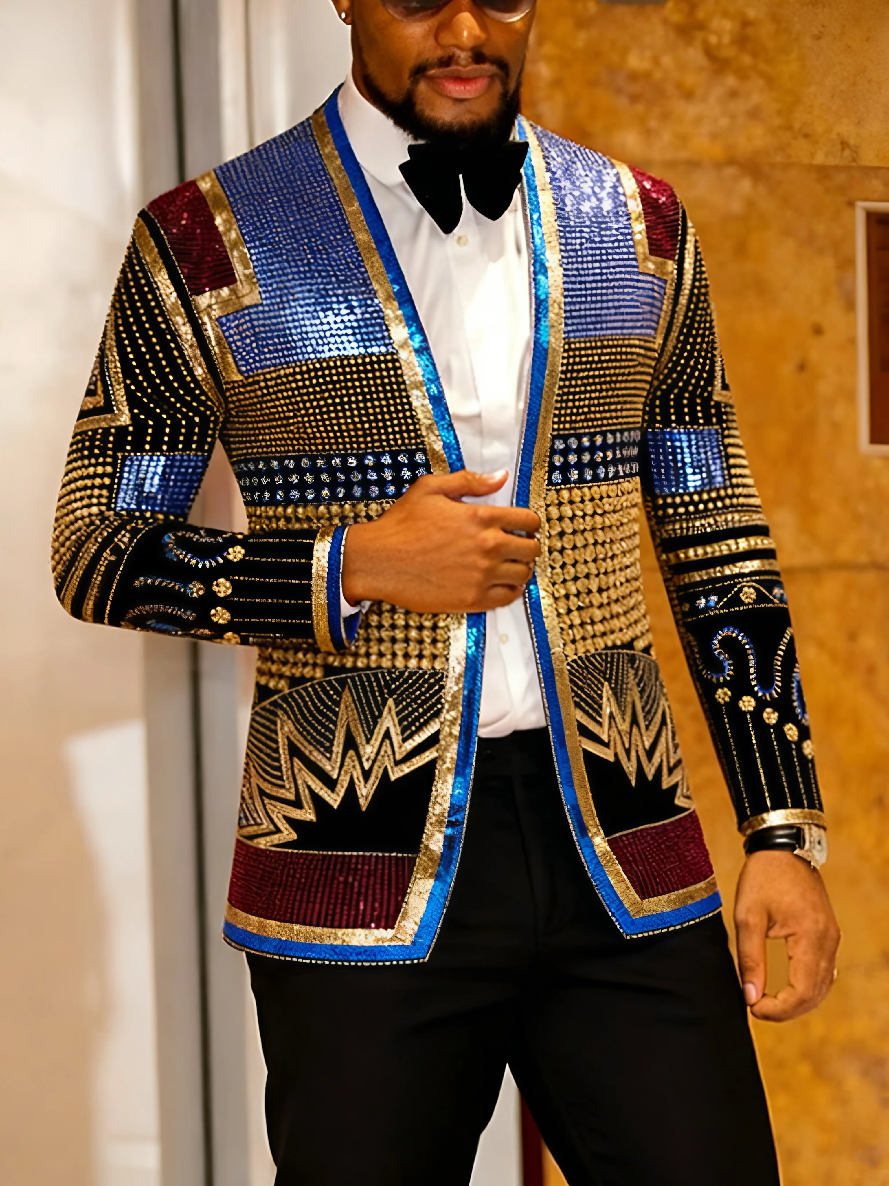 

Мужской костюм с одним верхом и пайетками, фрак с цветочным принтом, костюм с лацканами, подходит для вечеринок, свадеб, танцев