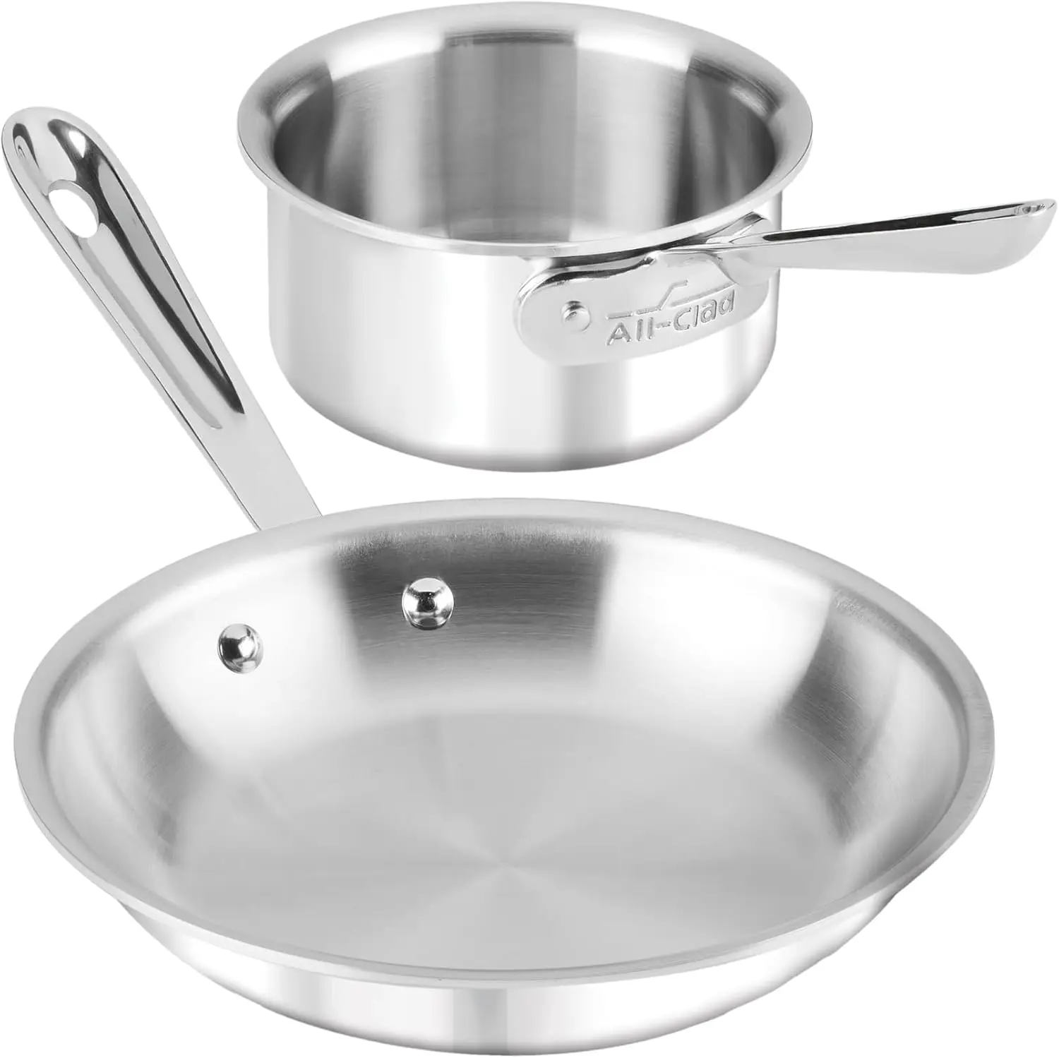

8-Inch Fry Pan and 1-Quart Saucepan Set, Stainless Steel Tri-Ply Construction for Even Heating