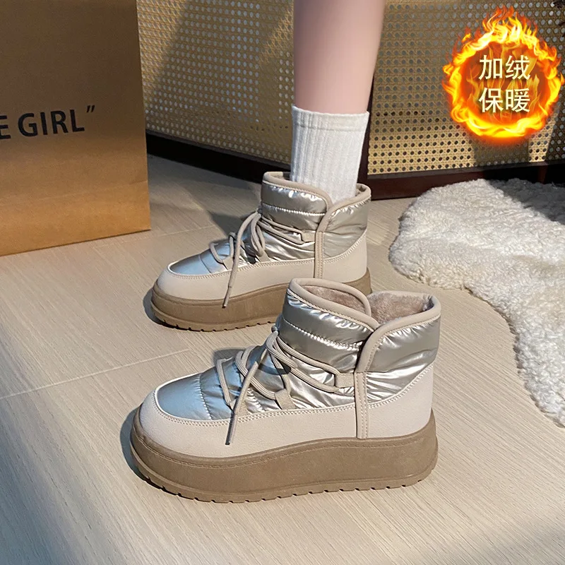 

Women's fleece-lined high-top snow boots Winter New Student Style ins Korean Style Warm Casual Shoes Cotton Shoes