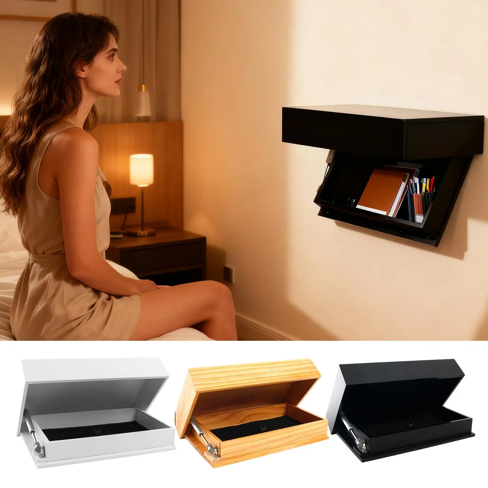 Wood Floating Wall Shelves Flap Secret Shelf With Secret Compartment Wall-mounted Storage Wood Furniture Storage Box