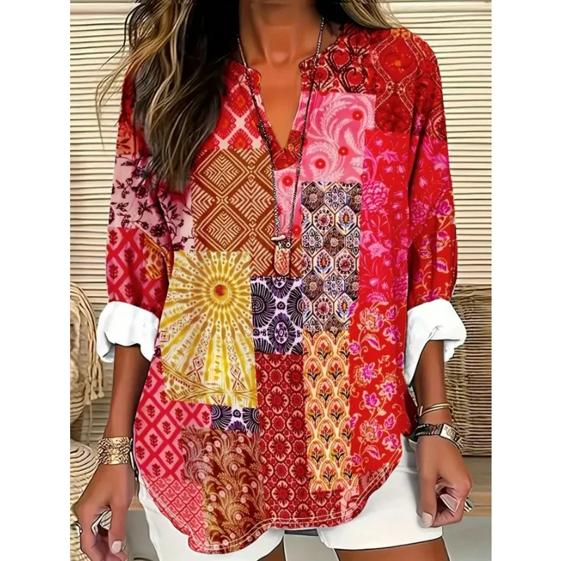 

Женская одежда больших размеров, новая модная удобная универсальная рубашка с длинными рукавами и принтом