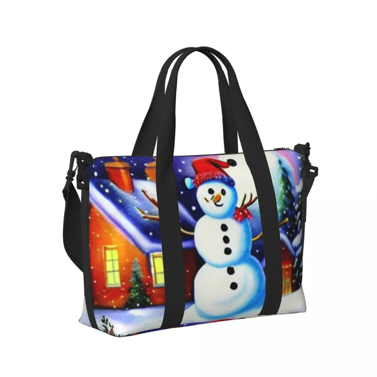 Custom Christmas Snowman Beach Tote Bag Women Extra Large Gym Carry On New Year Gnome Travel Shopping Bags