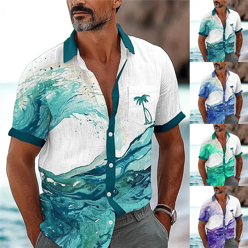 Men's Coconut Tree Print Shirt Short Sleeve Cardigan Lapel Casual Shirt Summer Vacation Hawaii 3D Shirt