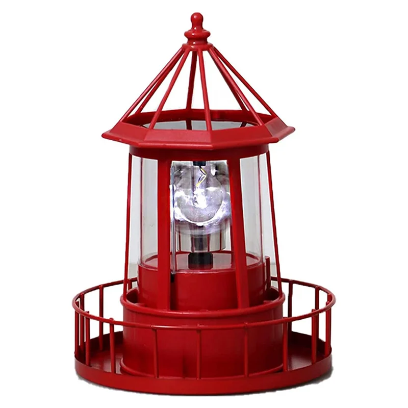A72Z LED Solar Powered Lighthouse, 360 Degree Rotating Lamp Courtyard Decoration Waterproof Garden Towers Statue Lights A