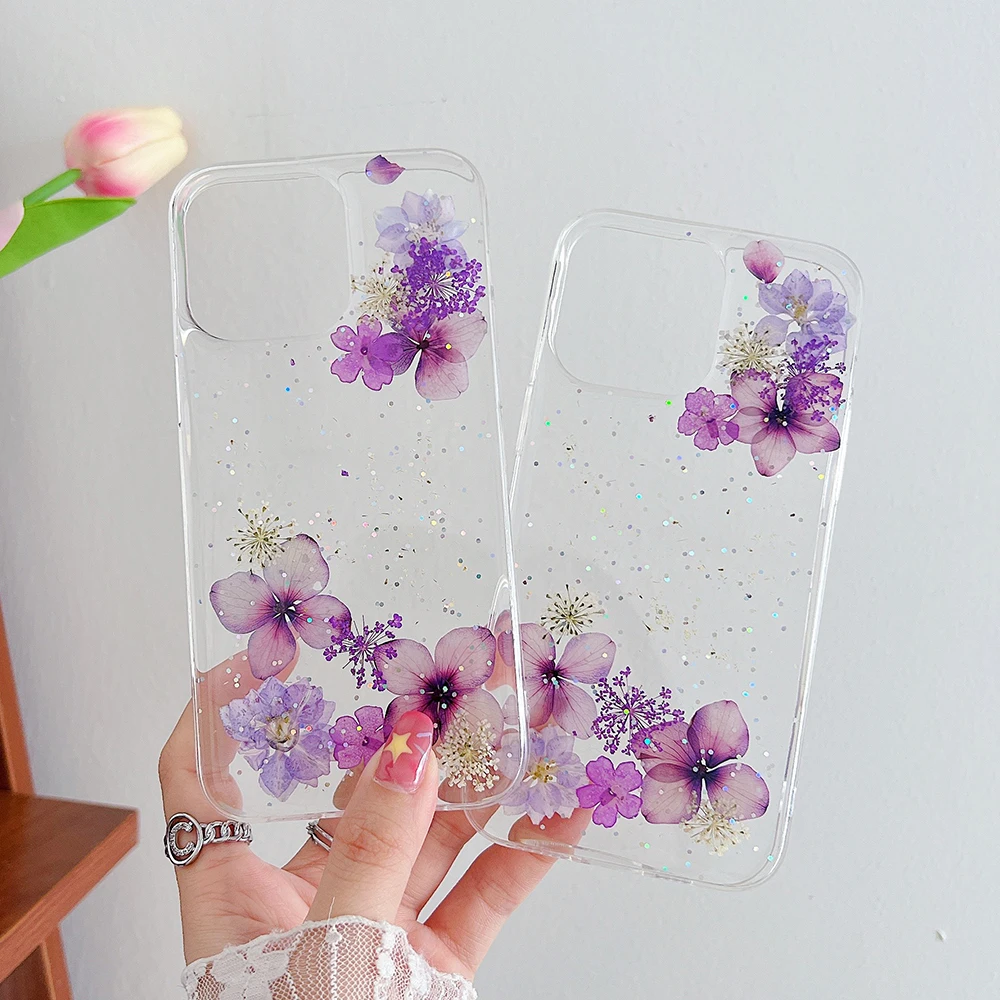 Qianliyao Purple Dry flower Phone Case For iPhone 16 15 14 13 12 11 Pro XR X XS Max 7 8 Plus 6 6s mini Soft Shockproof Cover