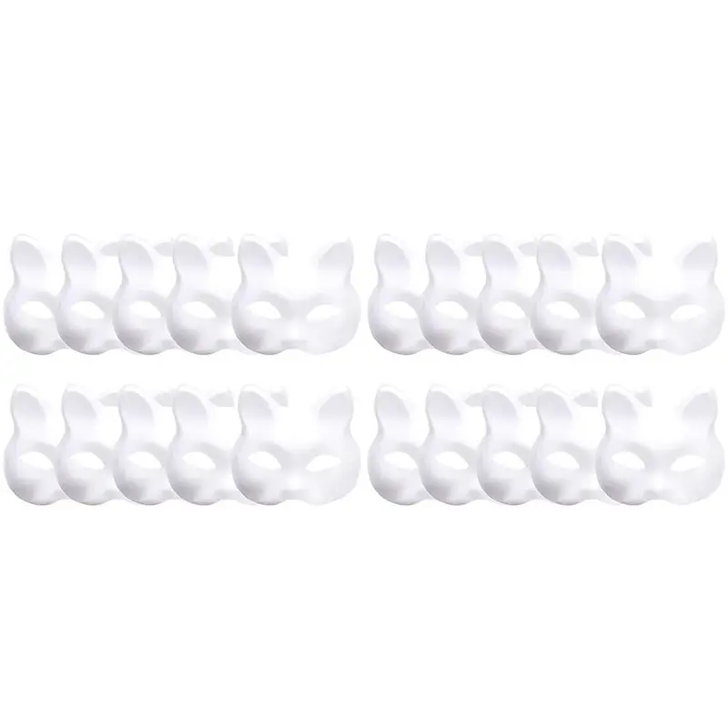 

【ОРНАМЕНТ】20 шт. масок Териан, белые маски-кошки, пустые маски для самостоятельного изготовления, маски на Хэллоуин, полумаски животных, для маскарада, косплея, вечеринок