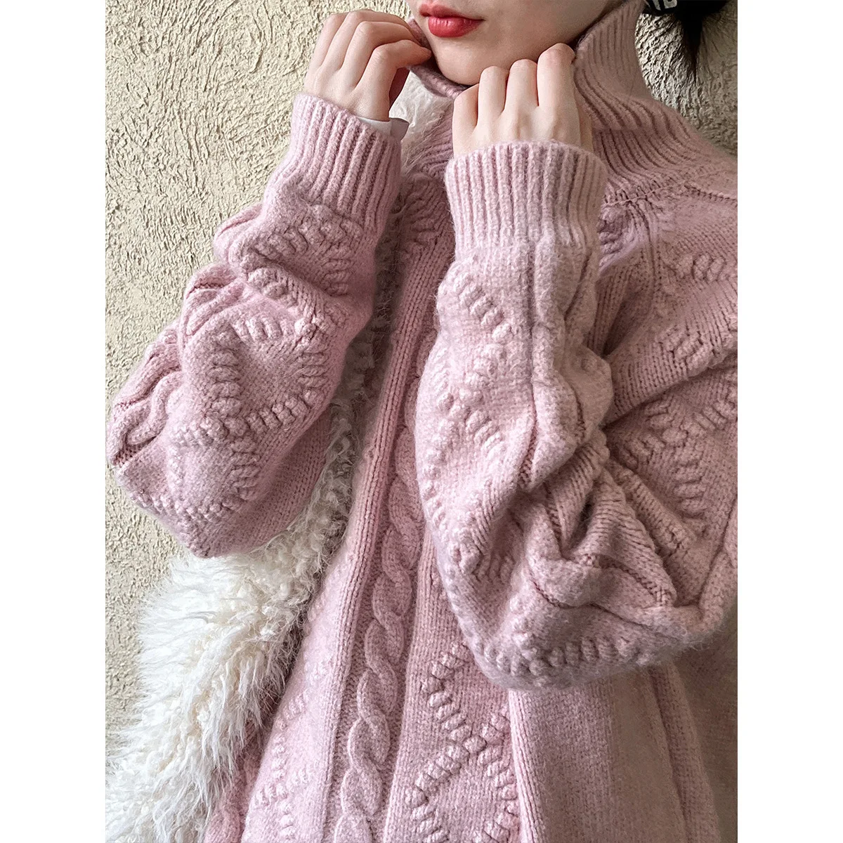 Thick Fried Dough Twists Turtleneck Sweater Women's Autumn Winter Lazy Soft Waxy Knitwear