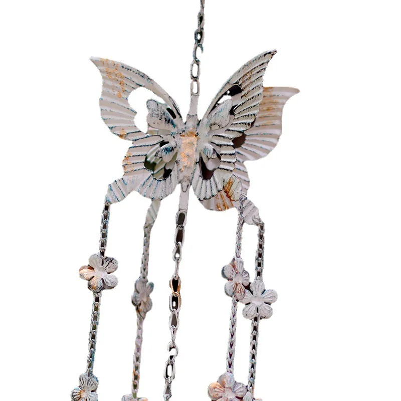 Ironwork vintage butterfly dragonfly wind chime distressed creative decorative hanging ornaments garden courtyard villa pendants