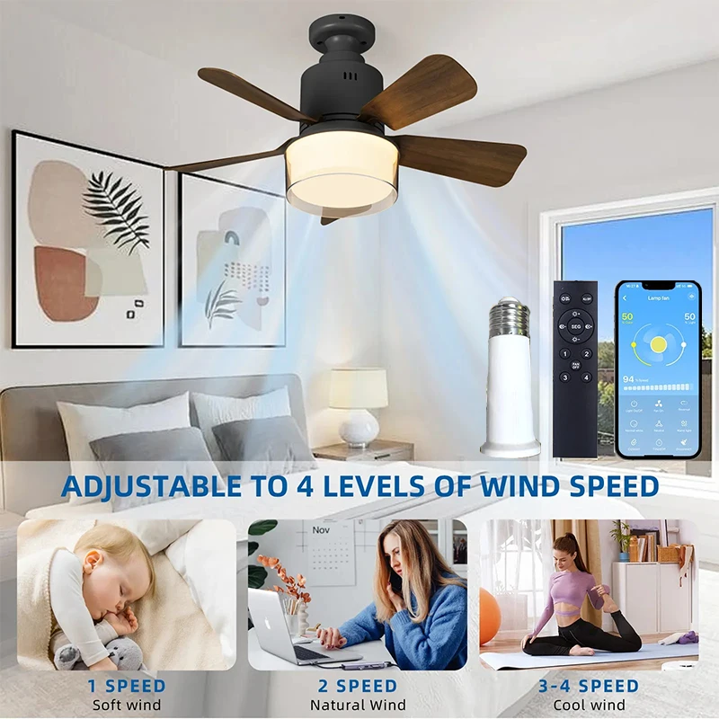 LED Indoor Modern Ceiling Fan whit Light APP Remote Control Dimming Wind Speed 4-speed Bedroom Living Room Dining Room