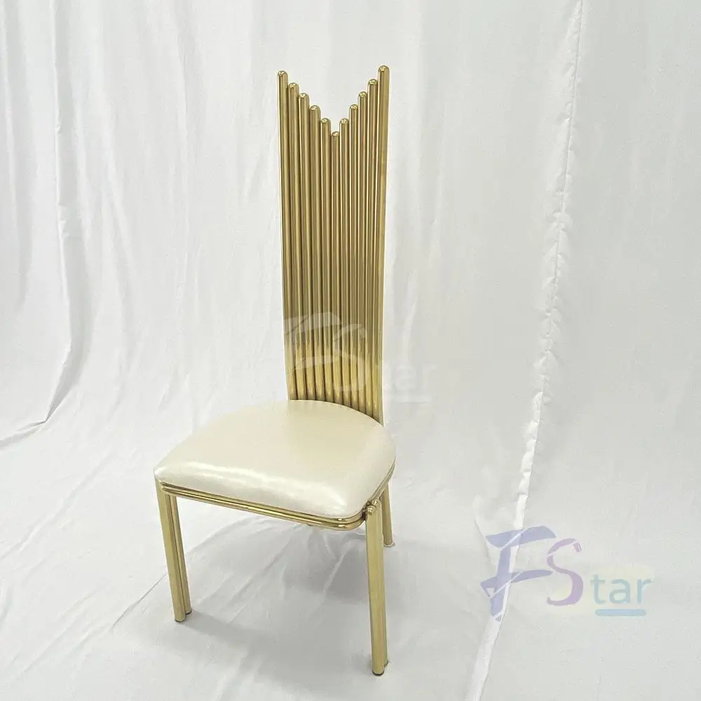 Hotel furniture luxury gold dining chair stainless steel high back event wedding dining chair