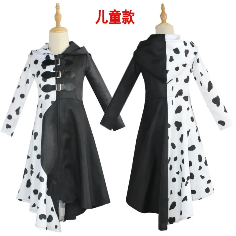 Disfraz de Cruella Deville de 101 Dálmatas para Niñas, Mono Negro de Dálmatas, Disfraz de Halloween para Niñas de 4 a 12 Años FD1;6
