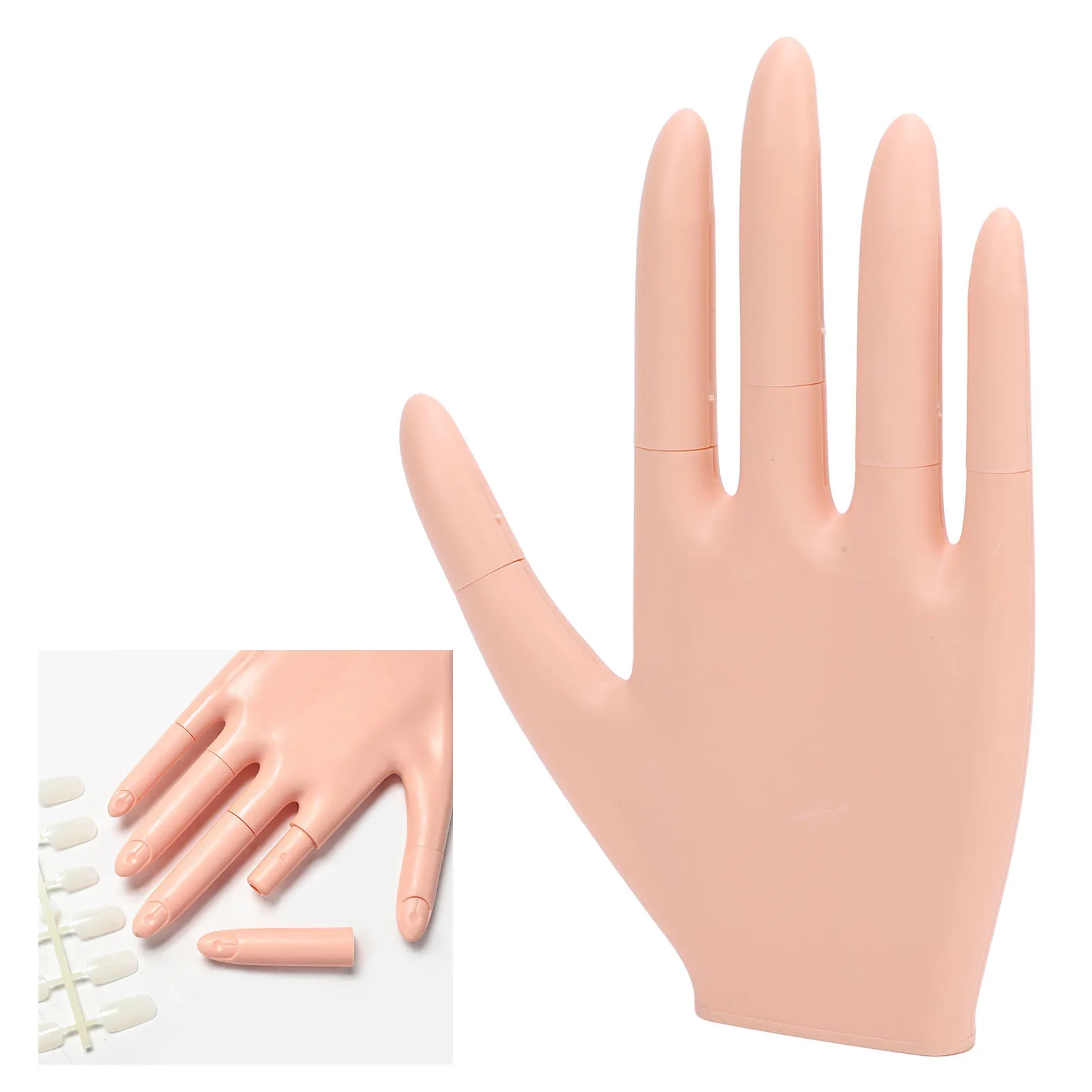 Manicure Hand Model Nail Trainning Practice Hand with Nail Tips Detachable Finger Lifelike Nail Display Hand Model for DIY Salon