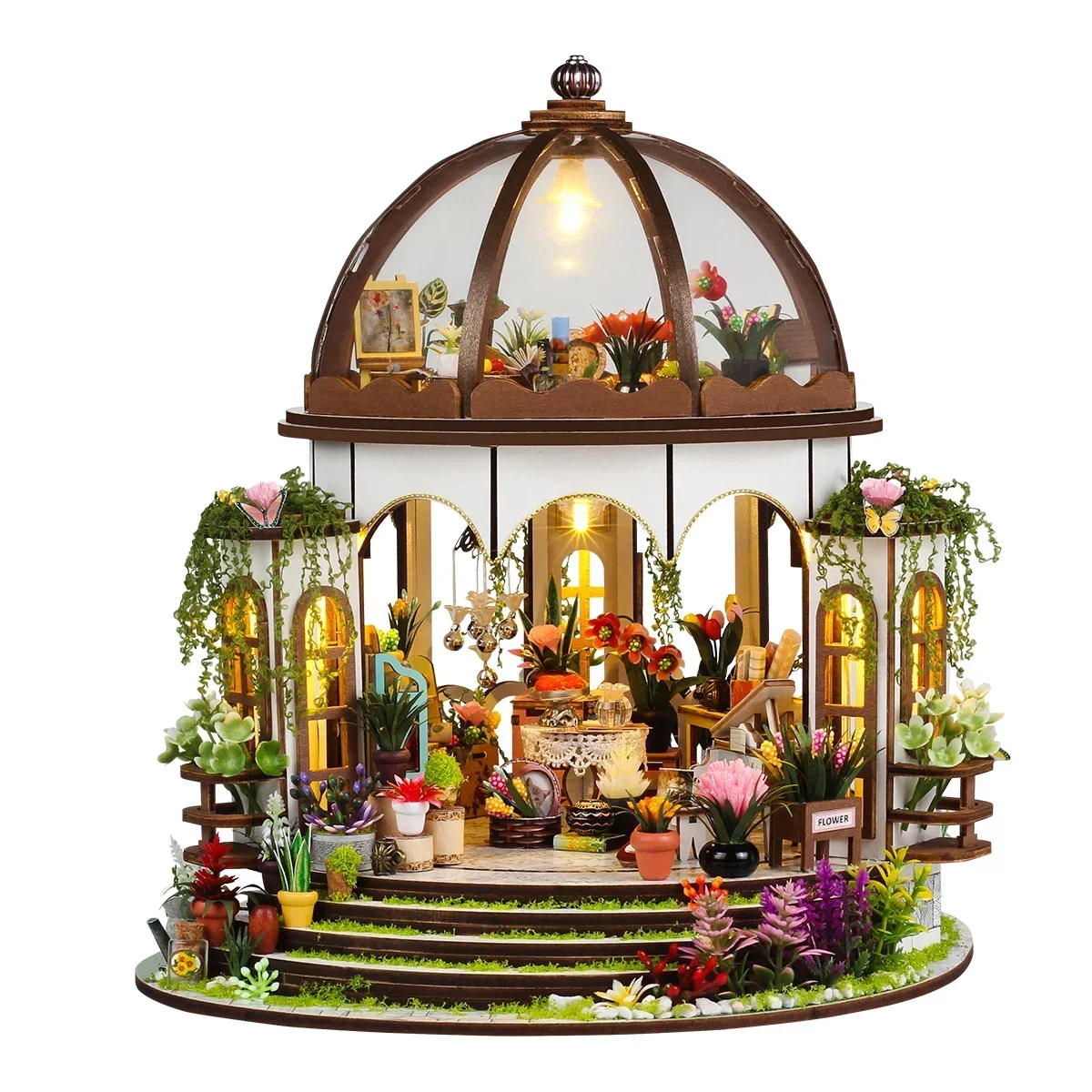 DIY Wooden Flower Dollhouse with Furniture Led Lights Doll Houses Hanging Garden Casa Miniature Building Kit for Girls Gifts