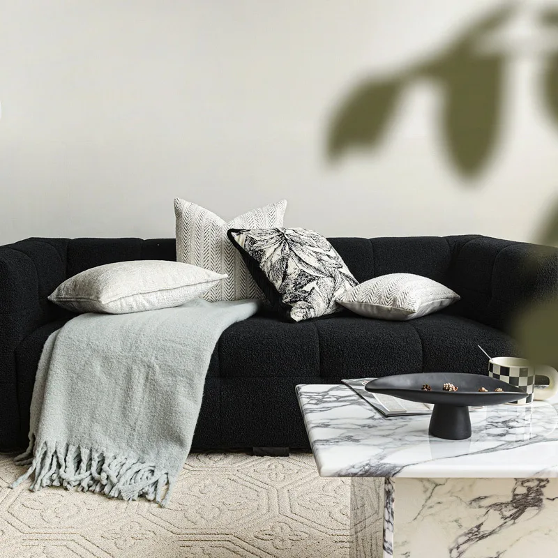 Design Luxury Cushion Cover 30x50 45x45 50x50cm Black And White Wool Floral Pillowcase For Home Hotel Bed Living Room Sofa