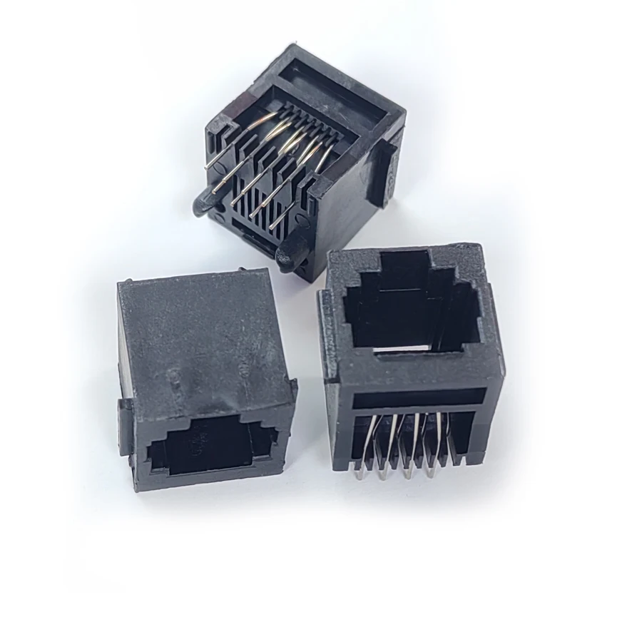 50 pz/lotto PCB RJ45 8 p8c connettore Jack/presa Femlae plastica nera di tipo verticale a 180 gradi con bordo