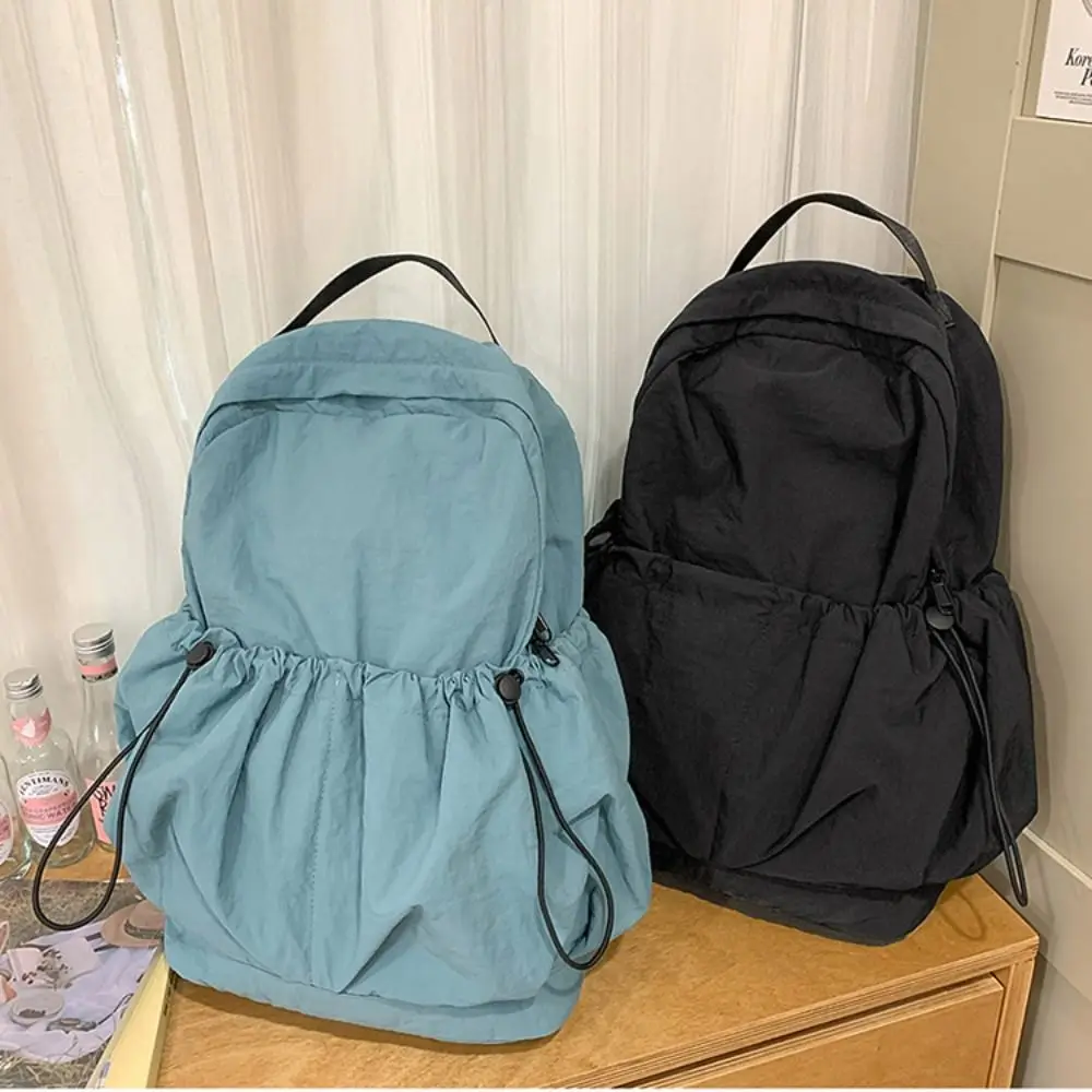 حقيبة ظهر رياضية من النايلون على الطراز الكوري بلون سادة وحقيبة كتف بجيوب متعددة وحقيبة ظهر كاجوال هدية