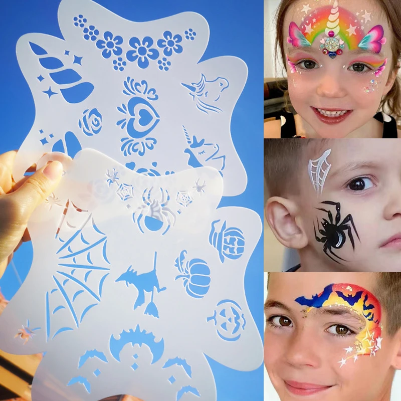 New【1/8Sheet Face Exercise Templates Stencils For Body Painting Face Art Stamps Temporary Tattoos Reusable Stencils Plastics】