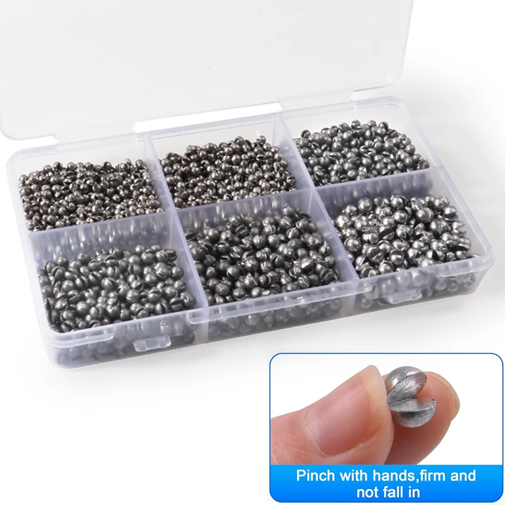 100-500 Unidades de Plomos de Pesca de Aleación Tipo Split Shot de 0.06g-5g con Clip Desmontable, Caja Portátil, para Pesca en Agua Dulce y Salada