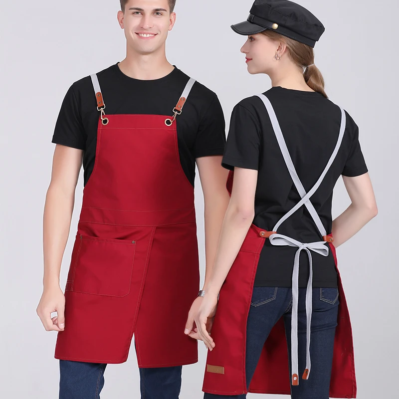 Custom Logo Red Apron Canvas Manicure Apron Nail Salon Waterproof Beauty Salon Waiter Uniform Pinafore For Hairdresser Women