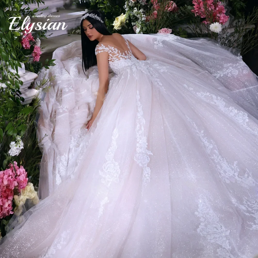 맞춤형 A라인 스위트하트 프린세스 브라이덜 볼 드레스 우아한 짧은 소매 레이스 데칼 브라이덜 드레스 웨딩 드레스