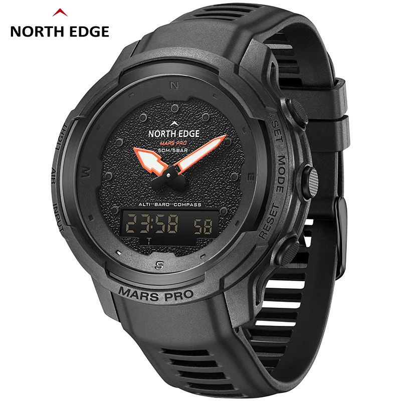 North Edge Mars Pro Jam Tangan Digital กีฬาสำหรับผู้ชายกองทัพคาร์บอนไฟเบอร์เครื่องวัดความสูงโครงนาฬิกาบารอมิเตอร์เข็มทิศกันน้ำ50เมตร