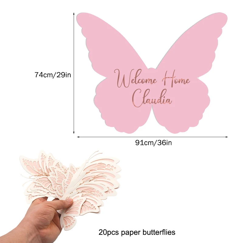 Willkommensschild mit individuellem Namen, Schmetterling, rosa Schmetterling, Willkommenstafel, Babyparty, Schmetterlinge, Thema, Party-Dekoration, Hochzeit – Detail 5