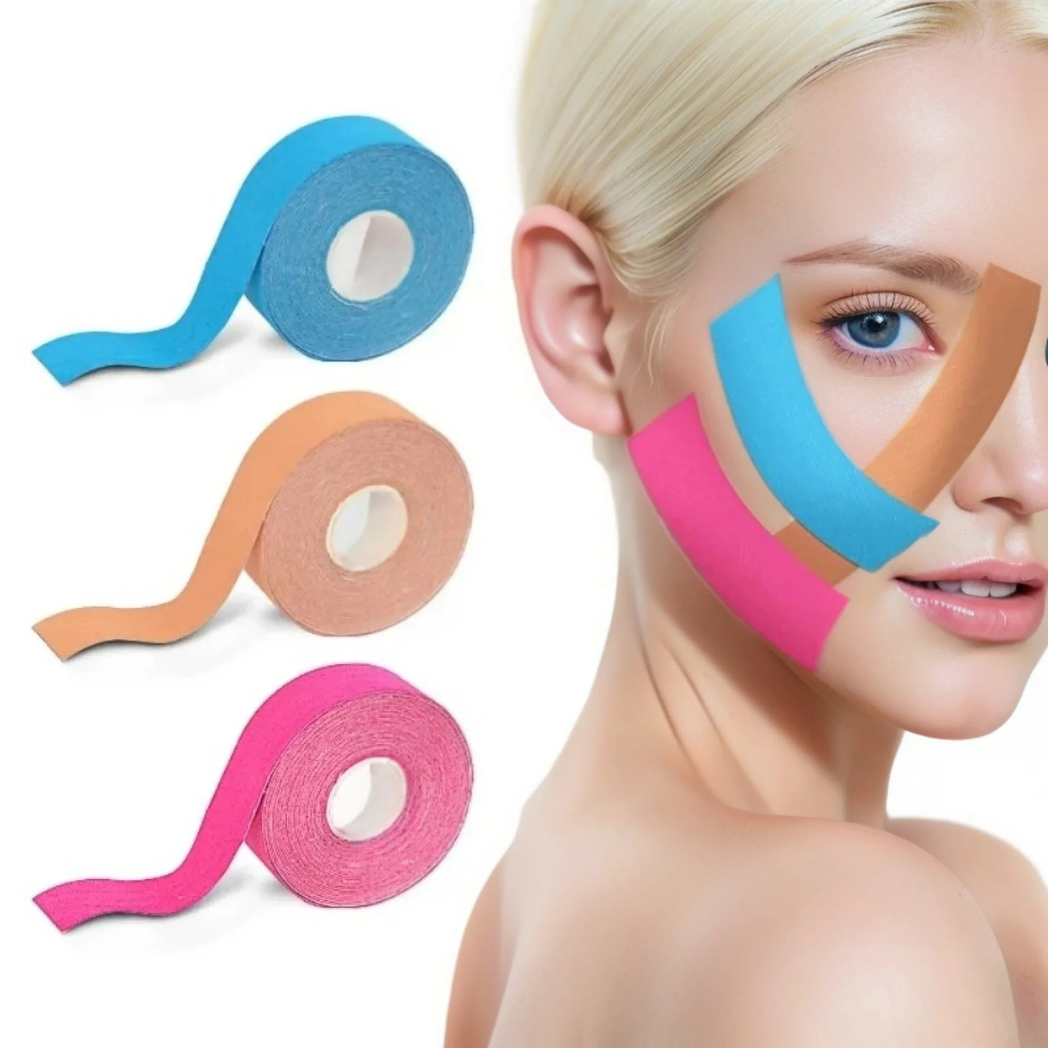 2,5 cm x 5 m Kinesiologie-Tape, Gesichtspflege, elastische Bandage, V-Linie, Hals, Augen, Heben, Faltenentferner-Werkzeug