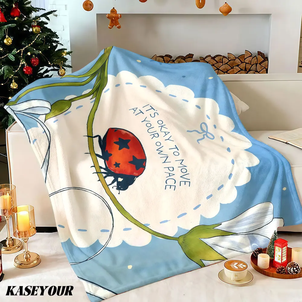 Ladybug Slow Down Winter Summer Flannel Blanket Throw Fleece Soft Fuzzy Plush Cozy Fleece Blankets for Sofa Ideal Gifts