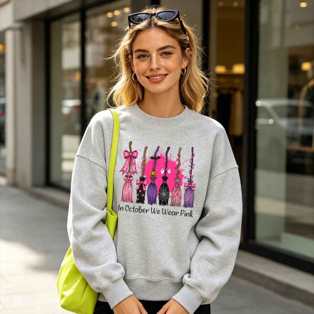 不気味な魔女ほうきピンクリボングラフィックスウェットシャツ女 - Graphic Hoodie Streetwear のレビューと価格