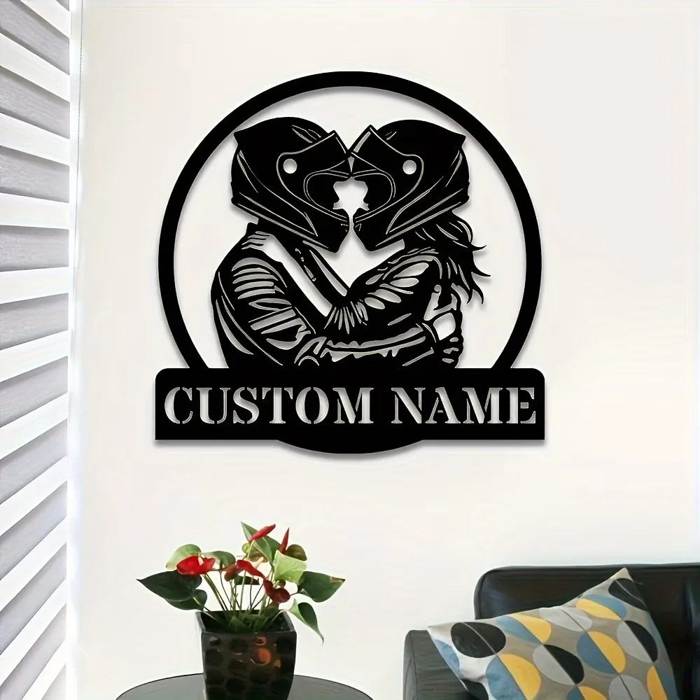 Personalized Motorcycle Couple Metal Wall Art, Self-Defined Name/Date/Numbers, Wedding/Anniversary/Valentine's Day Gift