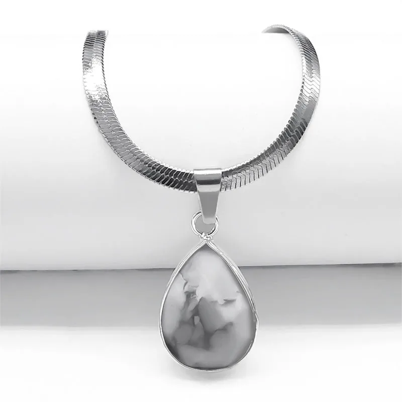 Gothic Wasser Tropfen Schwarz Obsidian Halskette Frauen Edelstahl Schlüsselbein Schlange Kette Choker Naturstein Halsketten Kpop Schmuck – Detail 6