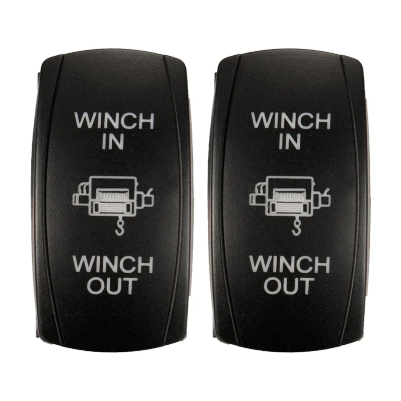 2X 7Pin Laser-Momentary Rocker Switch Winch In Winch Out 12V ON-OFF-ON LED Light Blue