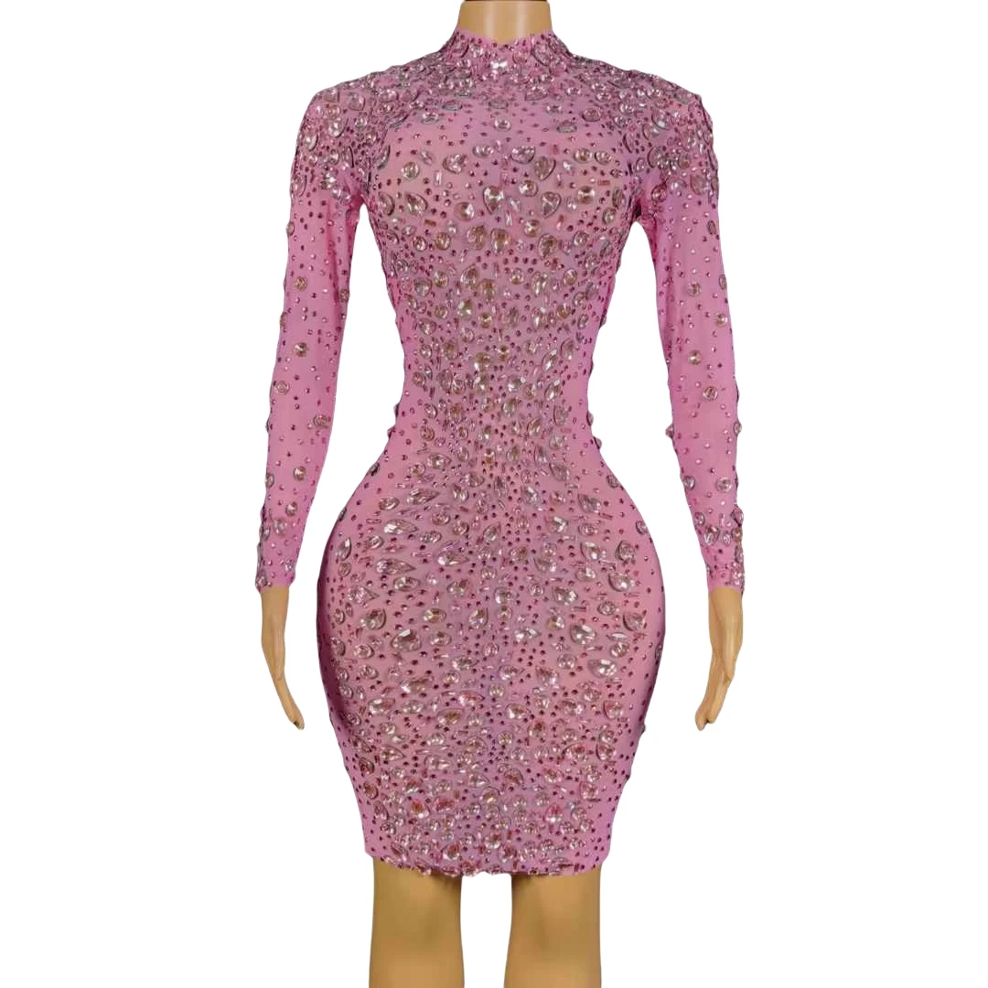 Stretch Rhinestone Birthday Dress For Women Hot Drilling Process Crystals Dressy 2024 Drag Queen Costume