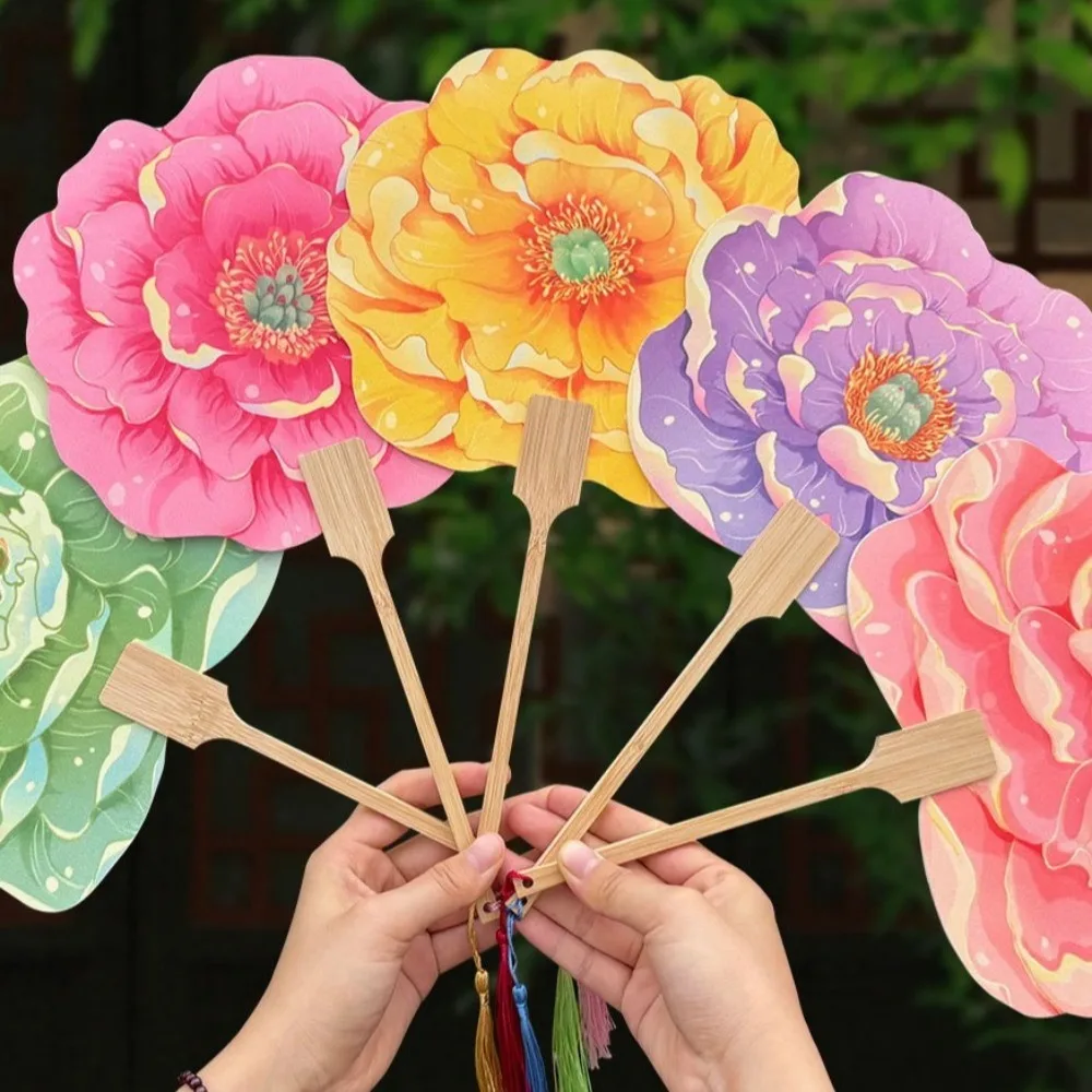 3 قطعة هدية ثقافية ريترو الفاوانيا مروحة أنيقة التقليدية مروحة الرقص البلاستيكية زهرة على شكل زهرة مروحة الحدث الثقافي #5