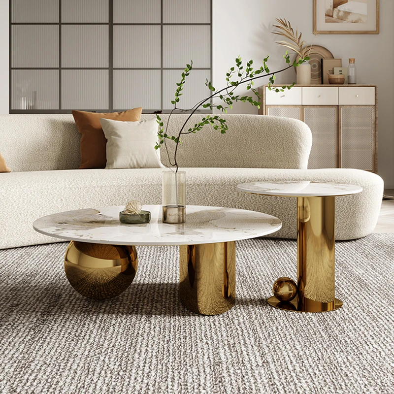 طاولة قهوة إيطالية بسيطة من بلاطة الصخور مستديرة خفيفة فاخرة وبسيطة وحديثة لغرفة المعيشة طاولة شاي صغيرة راقية