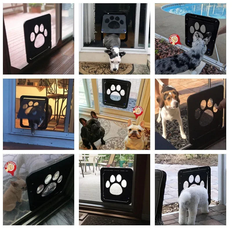 4-Way Lockable Plastic Pet Big Dog Cat Door for Screen Window Safety Flap Gates Pet Tunnel Dog Fence Free Access Door for Home