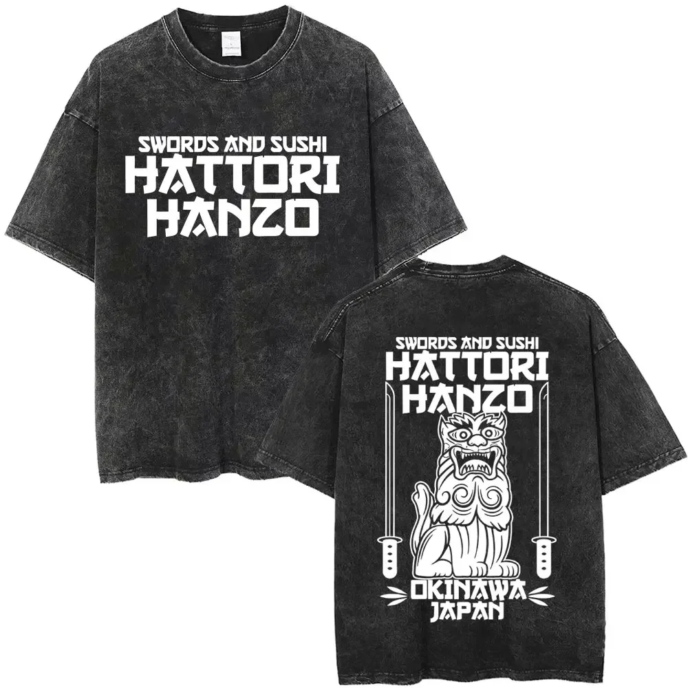 Customization Hattori Hanzo RED Swords And Sushi Kill Bill Okinawa Japan Tarantino Vintage Washed T Shirts Men Women Casual Retr