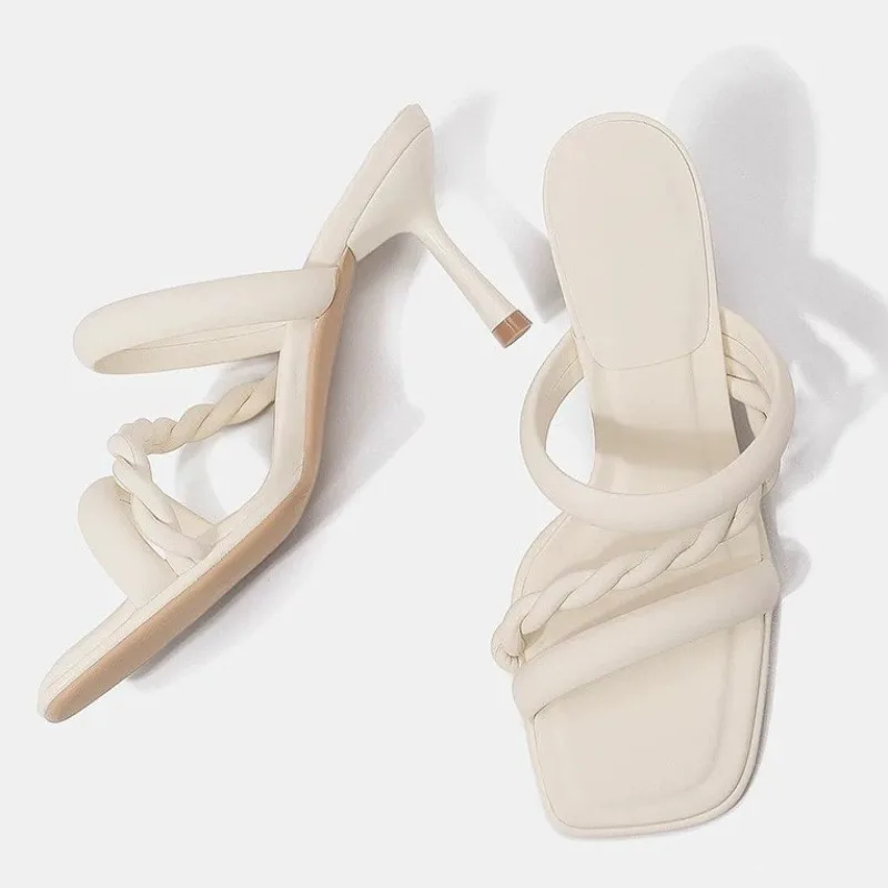 

2026 Spring and Autumn Slipper Woman Casual Shoes Summer High Heels Fashion Leather High-heeled Slipper 6858