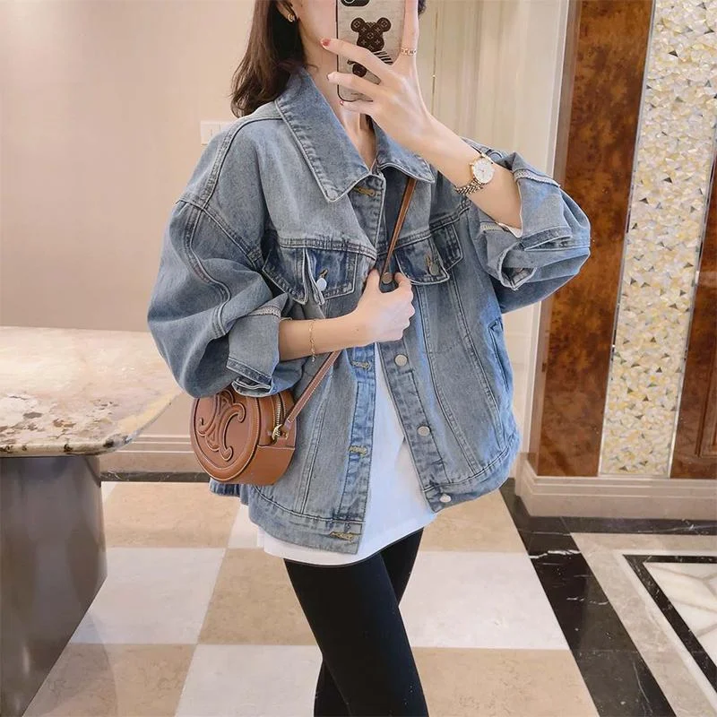 

2024 Spring Autumn Jacket Women New Fashion Kpop Denim Jacket Original Design Loose Coat