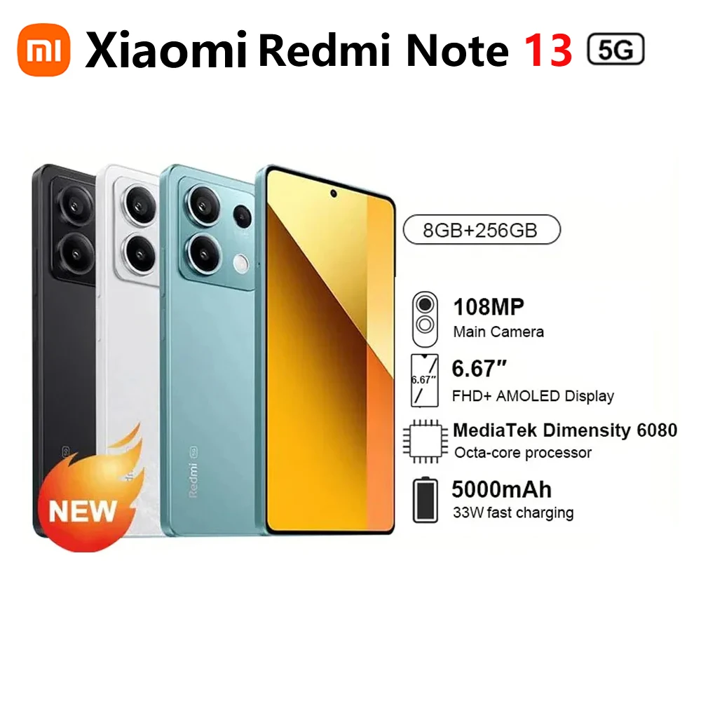 Global Version Xiaomi Redmi Note 13 5G Smartphone 8GB 256GB Dimensity 6080 120Hz 6.67