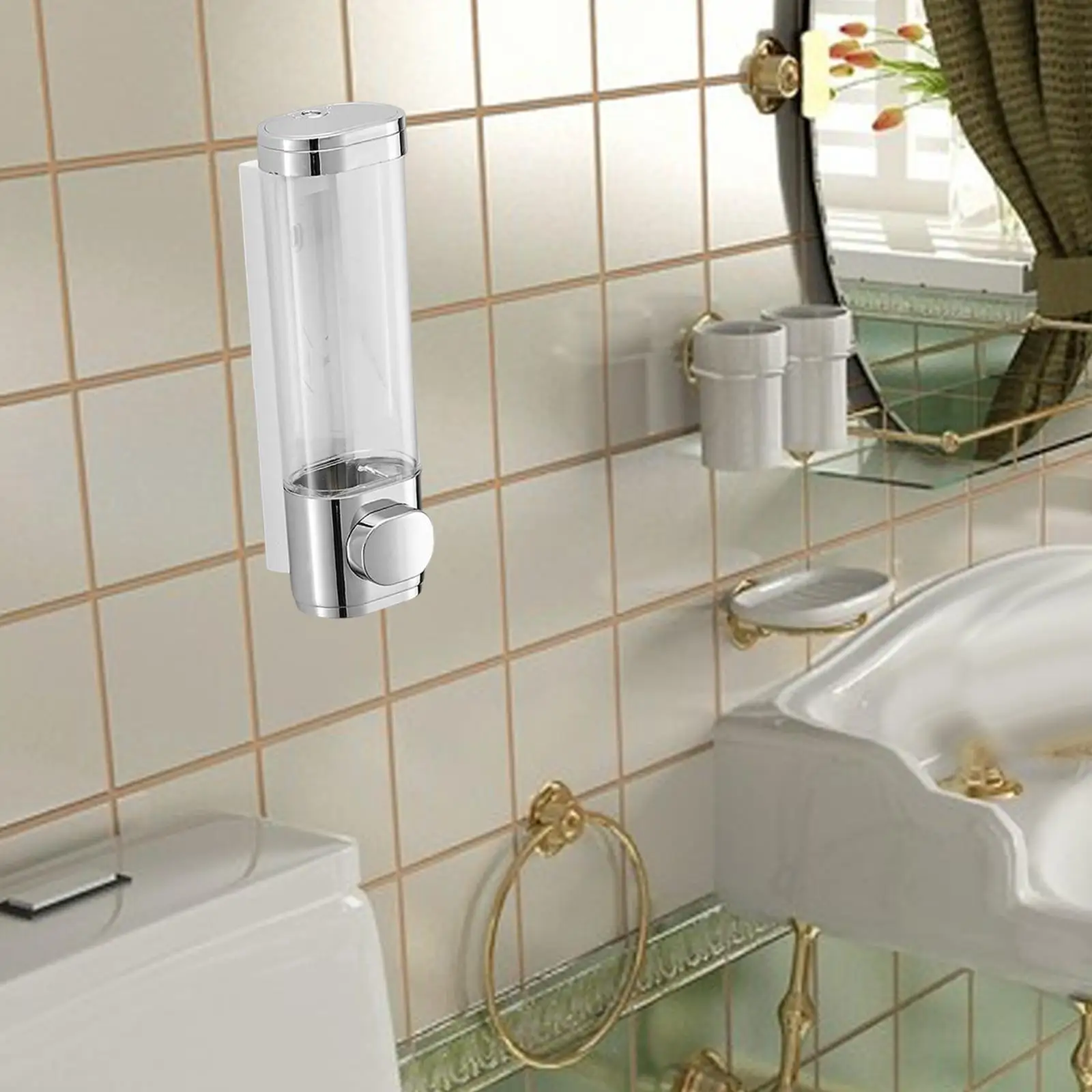 Wall Mount Liquid Soap Dispenser Hand Press Refillable Shampoo Conditioner Chamber for Home Bathroom Hotel Use